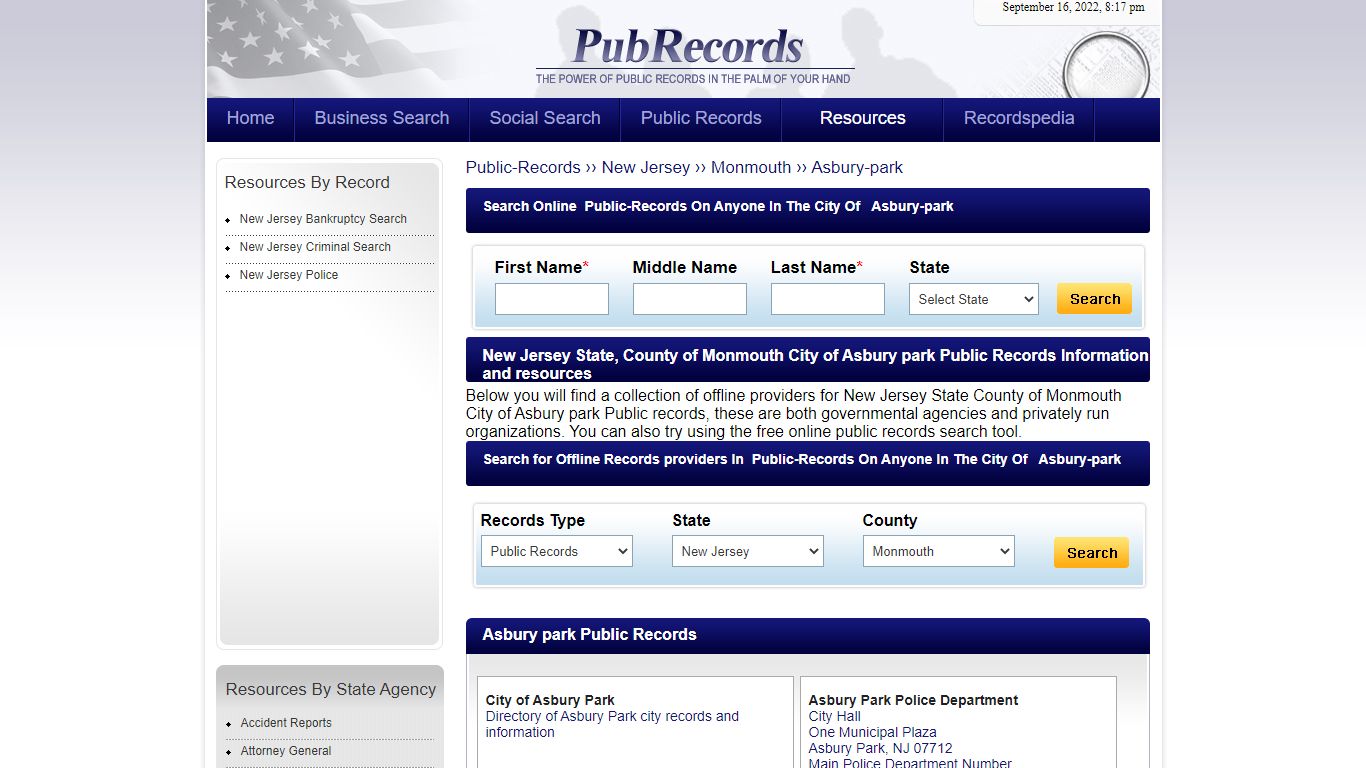Asbury park, Monmouth County, New Jersey Public Records